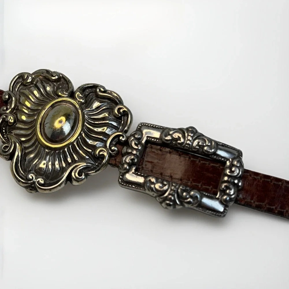 Vintage Brighton Women's Brown  Leather Concho Belt 1993 Made in USA